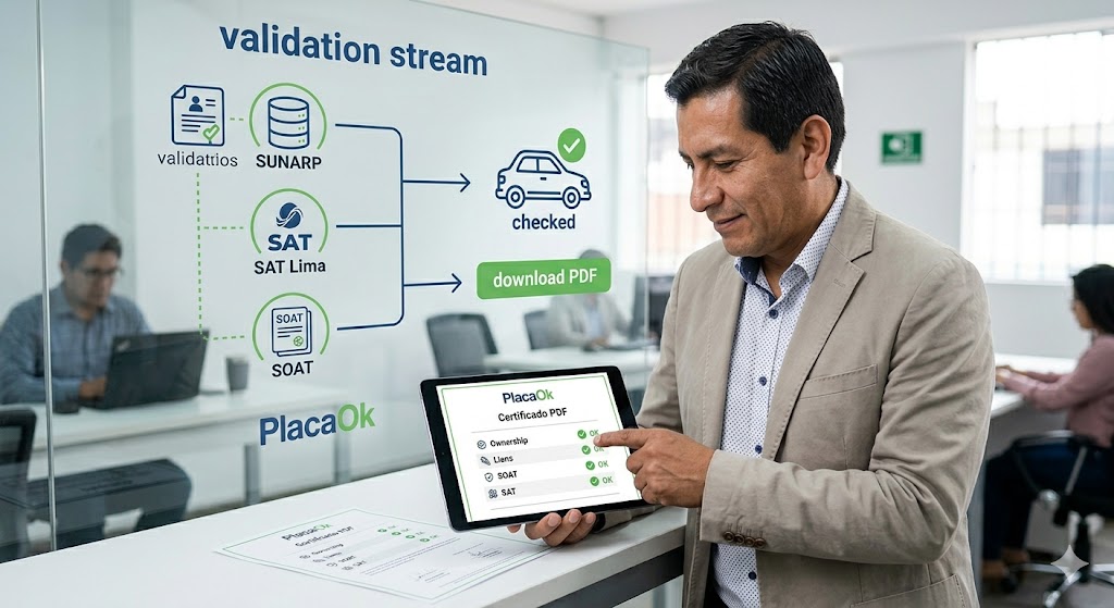 Experto revisando el Certificado PDF impreso de PlacaOk